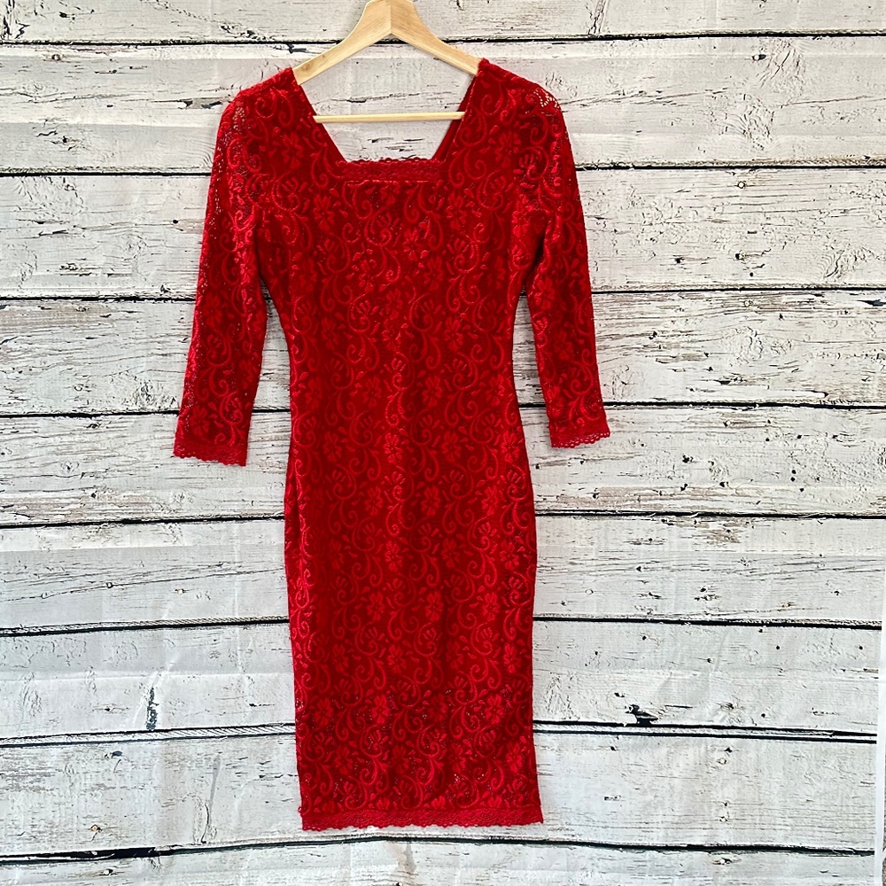 Red long sleeve lace dress